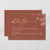 Boho Terracotta Burnt Orange Details Wedding Informatiekaartje (Voorkant / Achterkant)