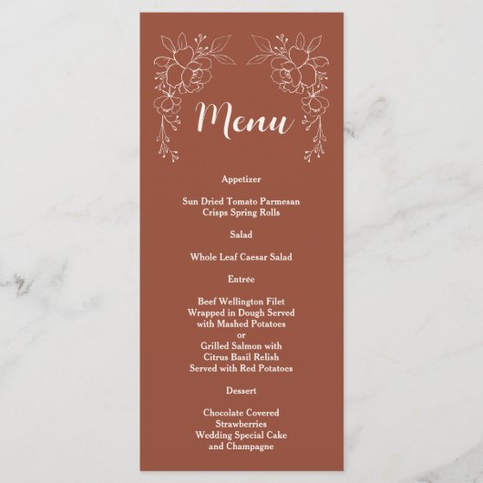 Boho Terracotta Burnt Orange Floral Menu Mariage (Devant)