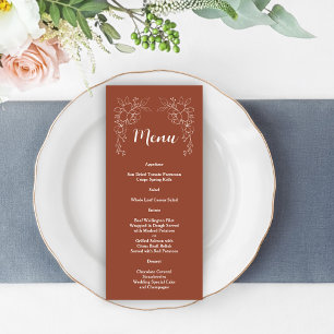 Boho Terracotta Burnt Orange Floral Menu Mariage