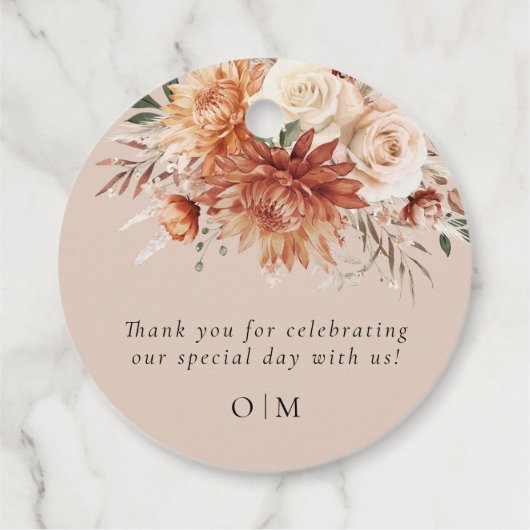 Boho Terracotta Dahlia Roos bruiloft Dank u Bedankjes Labels (Achterkant)