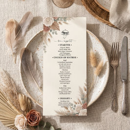 Boho Terracotta Elegant Roses Wedding Menu