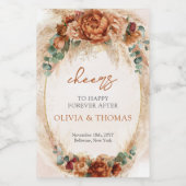 Boho Terracotta en bordeaux bloemen pampas gras Wijn Etiket (Enkel label)