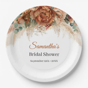 Boho terracotta en bordeaux bloemenpampa's papieren bordje