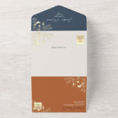 Boho Terracotta en Navy Blue Floral Wedding All In One Uitnodiging (Buitenkant)