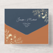 Boho Terracotta en Navy Blue Floral Wedding All In One Uitnodiging (Achterkant)