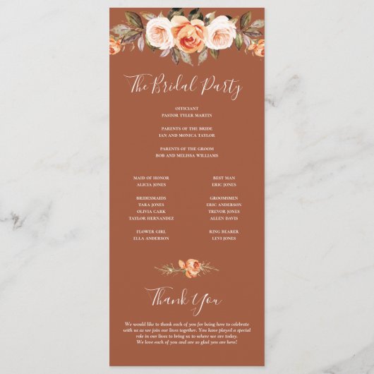 Boho Terracotta Fall Wedding Programma (Achterkant)