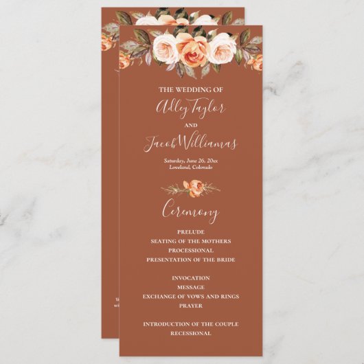 Boho Terracotta Fall Wedding Programma (Voorkant / Achterkant)
