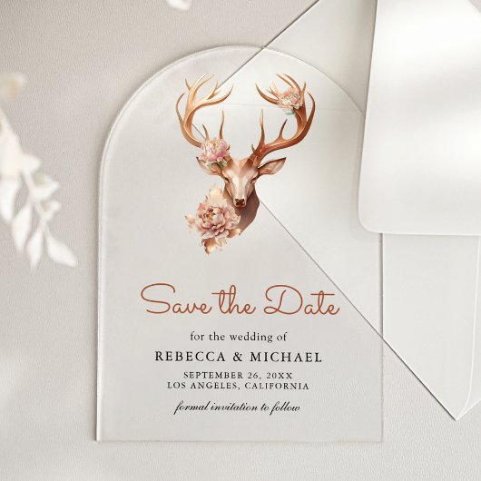 Boho Terracotta Fleurs Cerf Mariage Faire-Part de