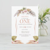 Boho Terracotta Floral 1e verjaardag uitnodiging (Staand voorkant)