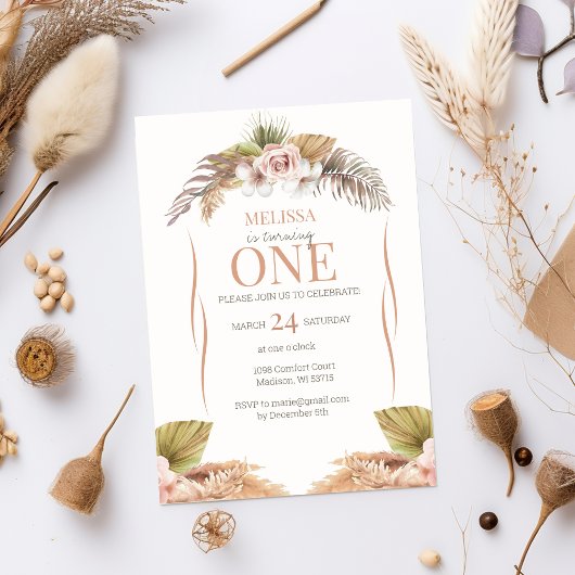 Boho Terracotta Floral 1er Anniversaire Invitation