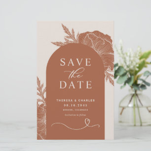 Boho Terracotta Floral Arch Save the Date Kaart