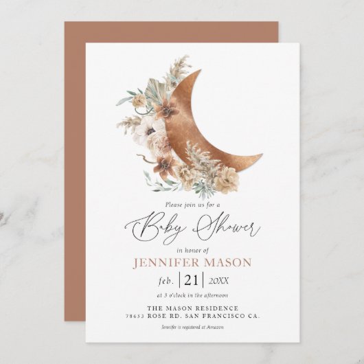 Boho Terracotta Floral Baby shower Invitation (Devant / Derrière)