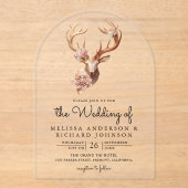 Boho Terracotta Floral Deer Wedding Acryl Uitnodigingen (Voorkant)