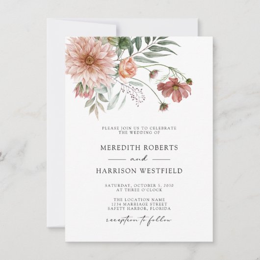 Boho Terracotta Floral Fall Wedding Kaart (Voorkant)