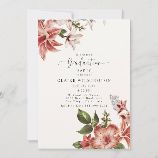 Boho Terracotta Floral Graduation Invitation (Devant)