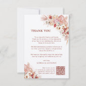 Boho Terracotta Floral Kraft Wedding QR Code Bedankkaart (Voorkant)