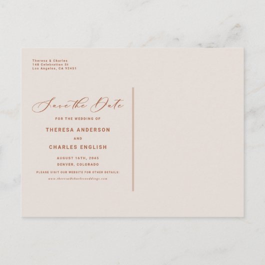 Boho Terracotta Floral Line Arch Save the Date Aankondigingskaart (Achterkant)