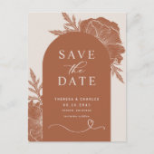 Boho Terracotta Floral Line Arch Save the Date Aankondigingskaart (Voorkant)