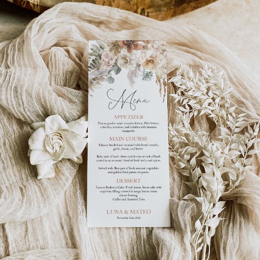 Boho Terracotta Floral Mariage Menu