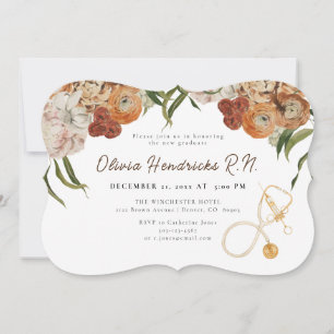 Boho Terracotta Floral Nurse Graduation Invitation