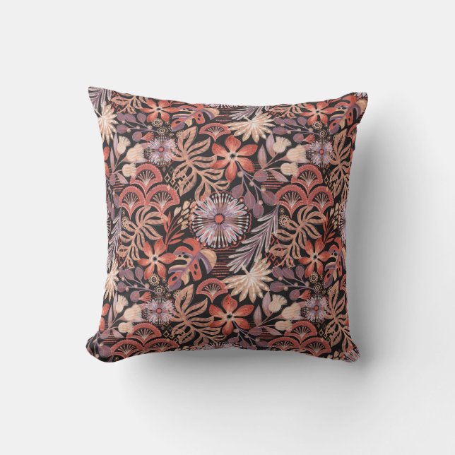 Boho Terracotta Floral Pattern Kussen (Voorkant)
