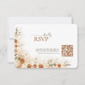 Boho Terracotta Floral QR Code Mariage carte RSVP (Devant)