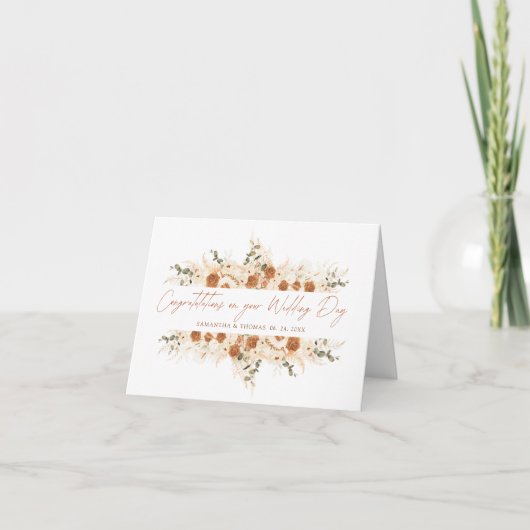 Boho Terracotta Floral Wedding Gefeliciteerd Kaart (Voorkant)