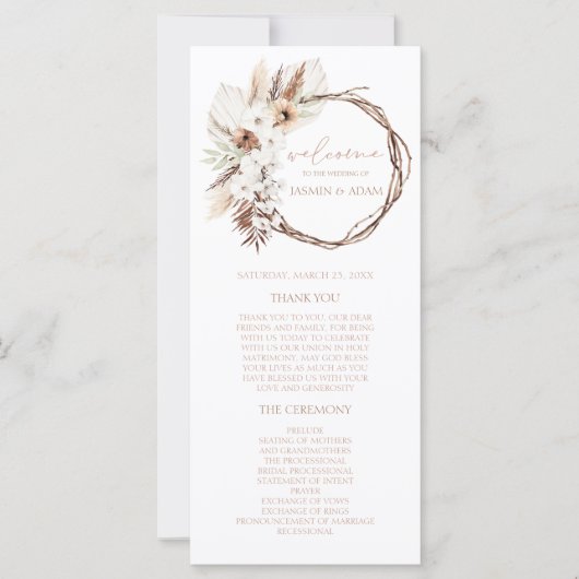 Boho Terracotta Floral Wreath Wedding Programme (Devant)