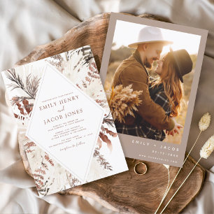 Boho Terracotta Foto Pampas Grass Wedding Kaart