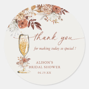 Boho Terracotta Gouden Bruiloftsfeest Champagne Ronde Sticker