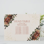 Boho Terracotta Greenery Floral Head Table Seating Kaart (Staand voorkant)