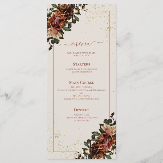 Boho Terracotta Greenery Floral Wedding Menu (Voorkant)