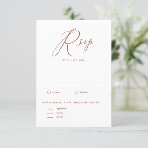 Boho terracotta grillige kalligrafie bruiloft RSVP kaartje