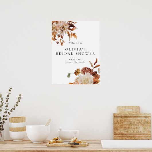 Boho Terracotta Herfst Bloem Bruids Boeket Welkom Poster (Keuken)