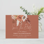Boho Terracotta Herfst Bloemen QR Code Rust Huweli Save The Date (Staand voorkant)