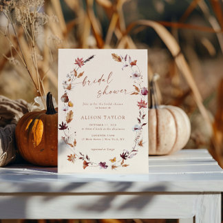 Boho Terracotta Herfstblad Krans Bruidsdouche Kaart