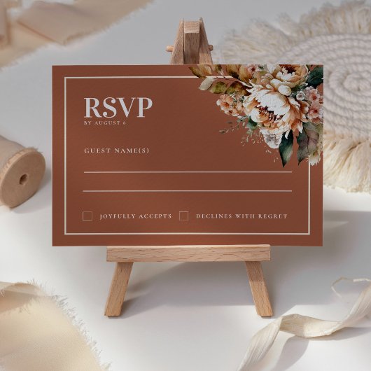 Boho Terracotta Herfstbloemen Bruiloft RSVP Kaart