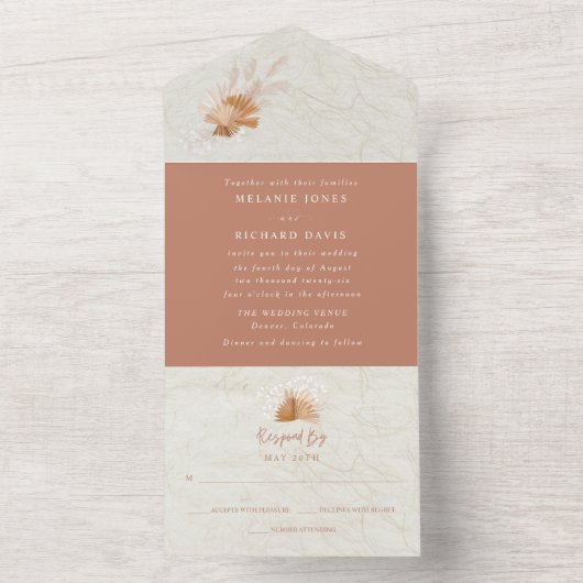 Boho Terracotta herfstbruiloft All In One Uitnodiging (Binnen)