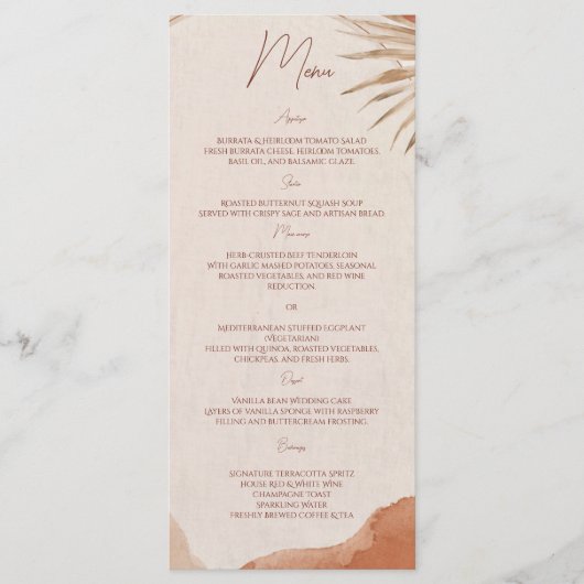 Boho terracotta huwelijksmenu menu (Voorkant)