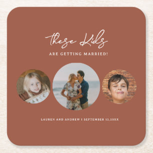 Boho Terracotta Kinder Foto Wedding Save the Date Vierkante Kartonnen Onderzetter