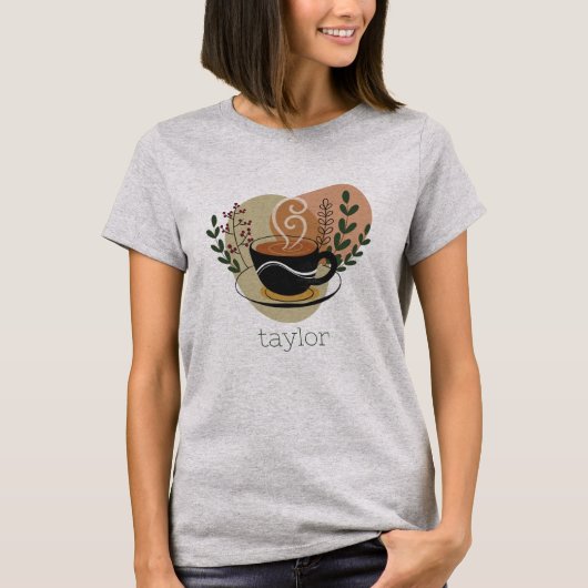 Boho terracotta koffie thema gepersonaliseerd t-shirt (Voorkant)