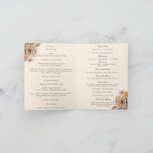 Boho Terracotta Lush Fall Floral Wedding Programme (Intérieur)