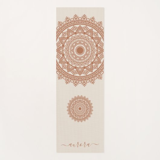 Boho Terracotta Mandala op Ivory Custom Name Yogamat (Voorkant)