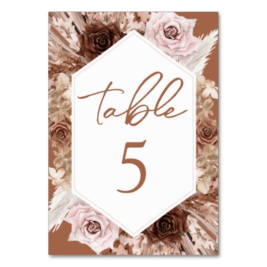 Boho Terracotta Mariage de automne Numéro de table (Dos)