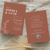 Boho Terracotta met RSVP QR Code Weddenschap Kaart