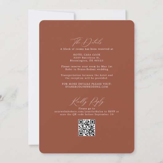 Boho Terracotta met RSVP QR Code Weddenschap Kaart (Achterkant)