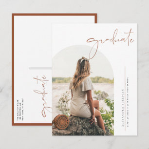 Boho Terracotta Minimalistische boog Foto Afstuder Aankondigingskaart