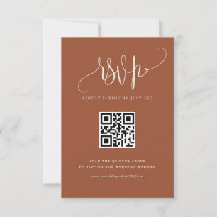 Boho Terracotta Modern Calligraphy Wedding QR Code RSVP Kaartje