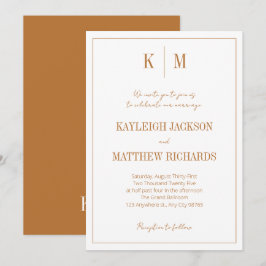 Boho Terracotta Monogram Elegant Wedding  Kaart