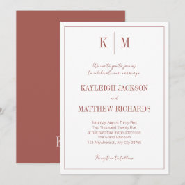 Boho Terracotta Monogram Elegant Wedding  Kaart